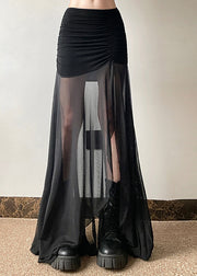 Beautiful Black Cinched Side Open Tulle Skirts Summer