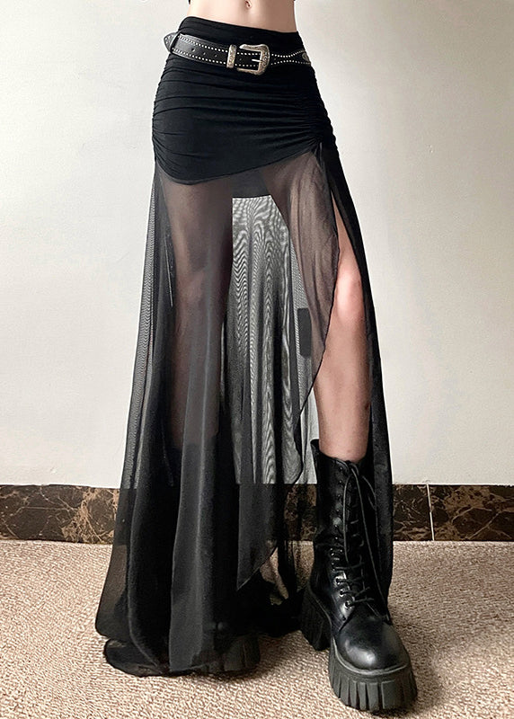 Beautiful Black Cinched Side Open Tulle Skirts Summer