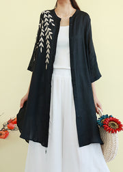 Beautiful Black Embroidered Linen Shirt Dresses Summer