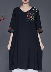 Beautiful Black Embroidered Oversized Linen Dress Summer