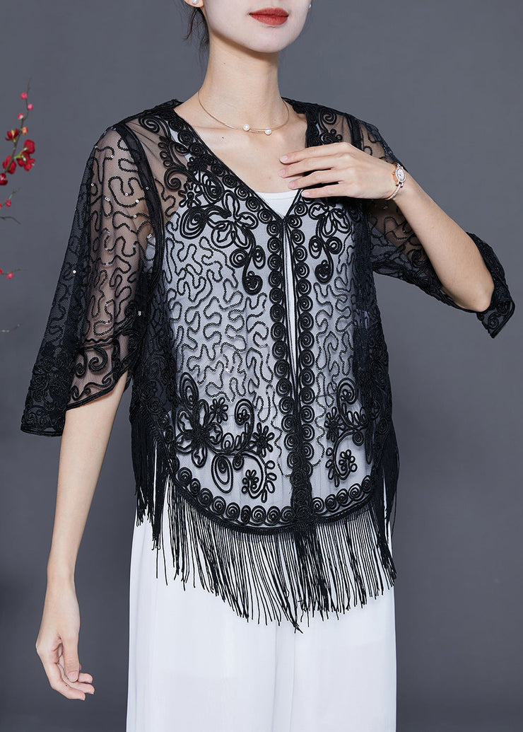 Beautiful Black Embroidered Tulle Cardigans Summer