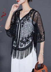 Beautiful Black Embroidered Tulle Cardigans Summer