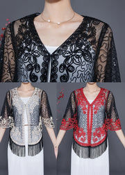 Beautiful Black Embroidered Tulle Cardigans Summer