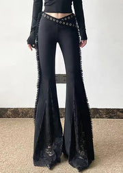 Beautiful Black Eyelash Patchwork Lace Bell-bottom Trousers Pants Spring