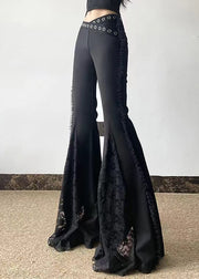 Beautiful Black Eyelash Patchwork Lace Bell-bottom Trousers Pants Spring