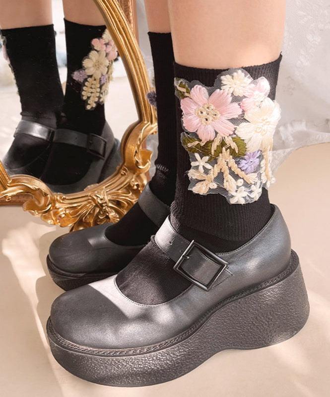 Beautiful Black Floral Holidays Mid Calf Socks