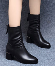 Beautiful Black High Heel Genuine Leather Splicing Ankle Boots