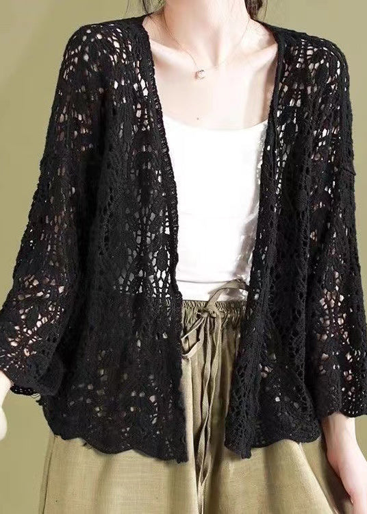 Beautiful Black Hollow Out Knit Loose Cardigans Summer