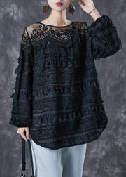 Beautiful Black Hollow Out Patchwork Lace Top Spring