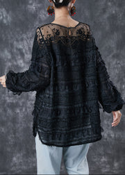 Beautiful Black Hollow Out Patchwork Lace Top Spring