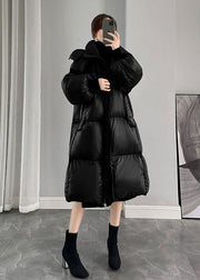 Beautiful Black Hooded Zippered Thick Duck Down Puffers Jackets Winter