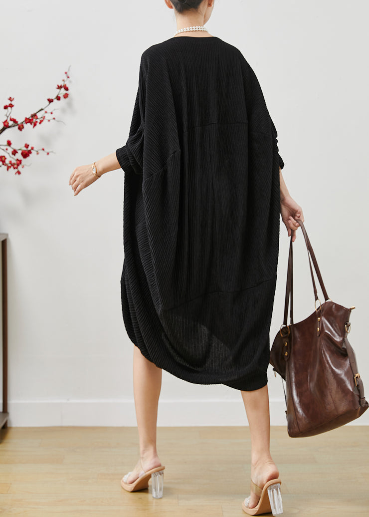 Beautiful Black Low High Design Patchwork Cotton Dress Fall