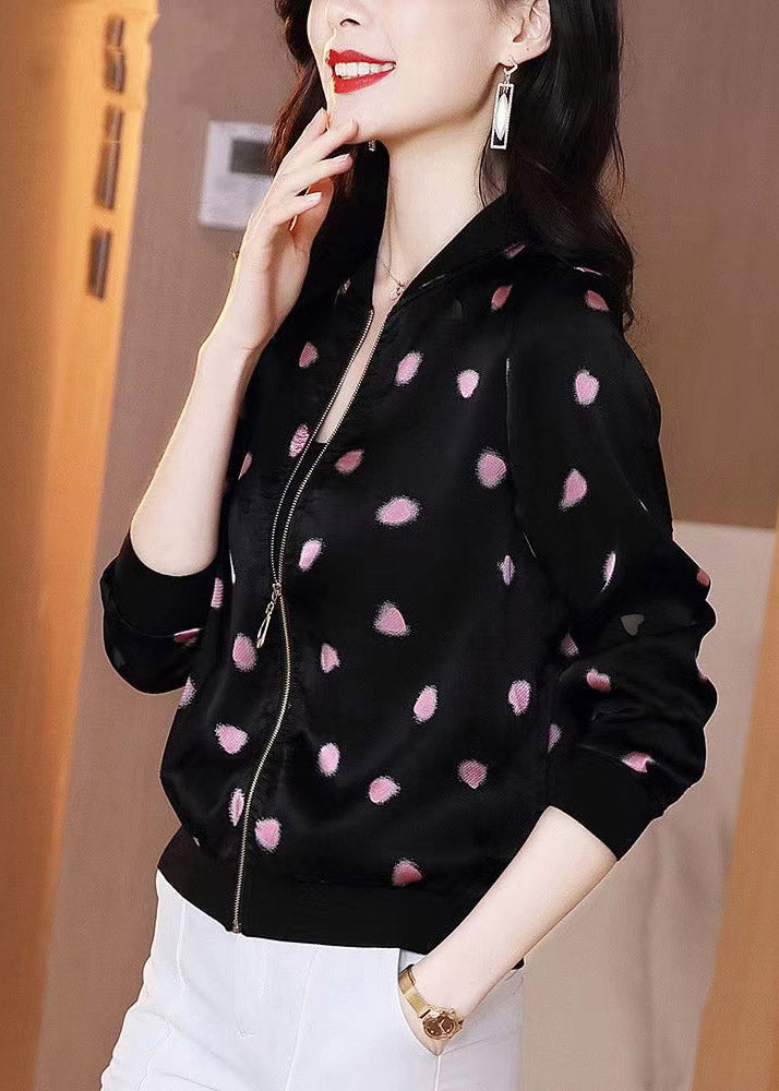 Beautiful Black O-Neck Zippere Print Chiffon Sunscreen Coat Summer