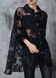 Beautiful Black Oversized Jacquard Tulle UPF 50+ Shirt Summer