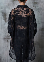 Beautiful Black Oversized Jacquard Tulle UPF 50+ Shirt Summer