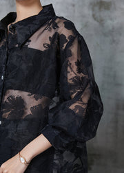 Beautiful Black Oversized Jacquard Tulle UPF 50+ Shirt Summer