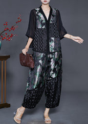 Beautiful Black Oversized Patchwork Silk Two Pieces Set Summer