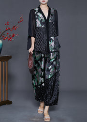 Beautiful Black Oversized Patchwork Silk Two Pieces Set Summer