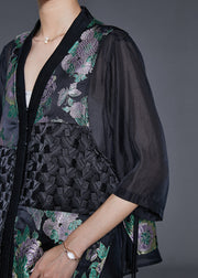 Beautiful Black Oversized Patchwork Silk Two Pieces Set Summer