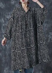 Beautiful Black Oversized Print Cotton Shirt Dress Spring