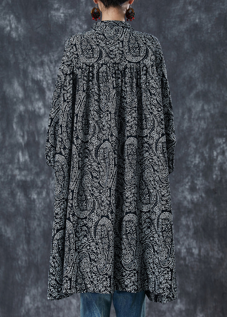 Beautiful Black Oversized Print Cotton Shirt Dress Spring