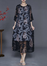 Beautiful Black Oversized Print Tulle Maxi Dresses Summer