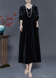 Beautiful Black Oversized Side Open Silk Velvet Party Dress Summer