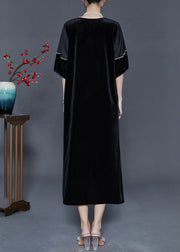 Beautiful Black Oversized Side Open Silk Velvet Party Dress Summer