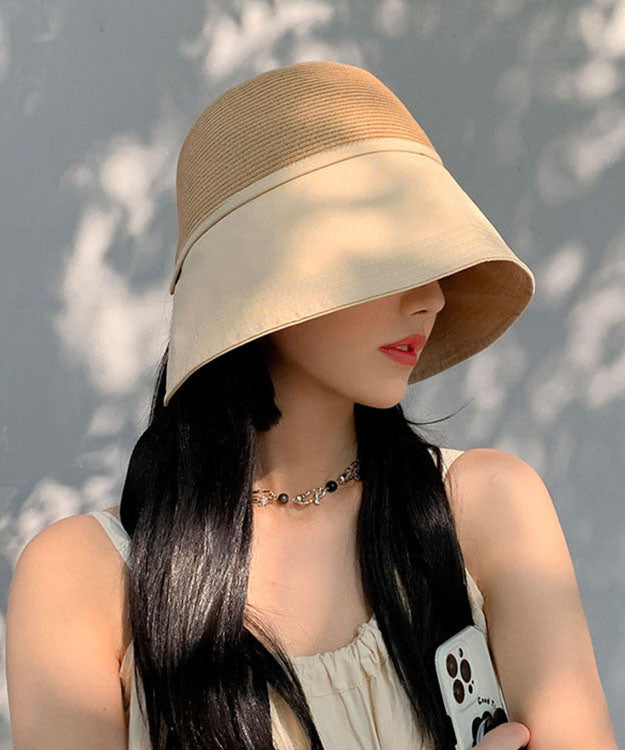 Beautiful Black Patchwork Bow Straw Woven Bucket Hat