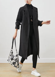 Beautiful Black Peter Pan Collar Tie Waist Woolen Coats Spring