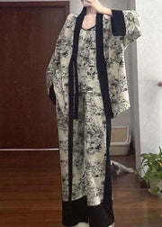 Beautiful Black Print Patchwork Thin Cotton Pajamas Pieces Set Summer