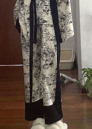 Beautiful Black Print Patchwork Thin Cotton Pajamas Pieces Set Summer