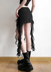 Beautiful Black Ruffled Patchwork High Waist Tulle Skirt Summer
