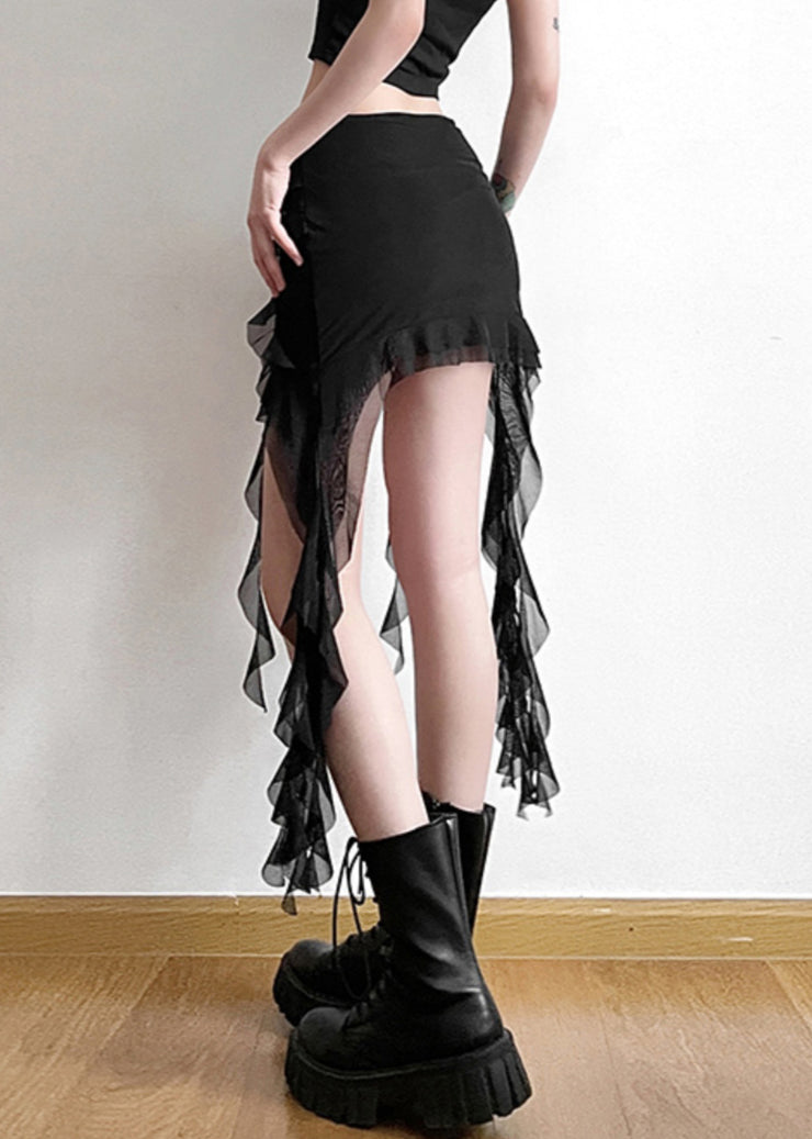 Beautiful Black Ruffled Patchwork High Waist Tulle Skirt Summer