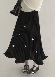 Beautiful Black Ruffled Sequins Dot Maxi Skirts Spring