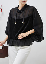 Beautiful Black Tasseled Patchwork Chiffon Shirts Spring