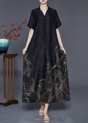 Beautiful Black Tasseled Print Silk Dresses Summer