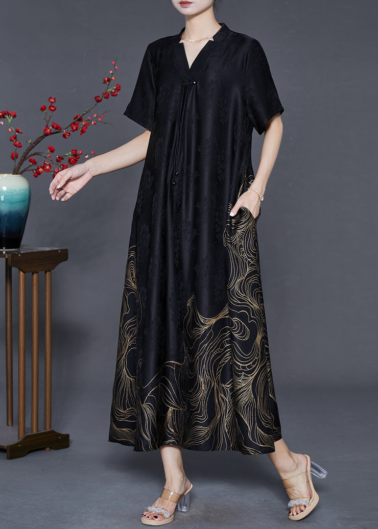 Beautiful Black Tasseled Print Silk Dresses Summer