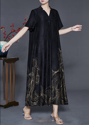 Beautiful Black Tasseled Print Silk Dresses Summer