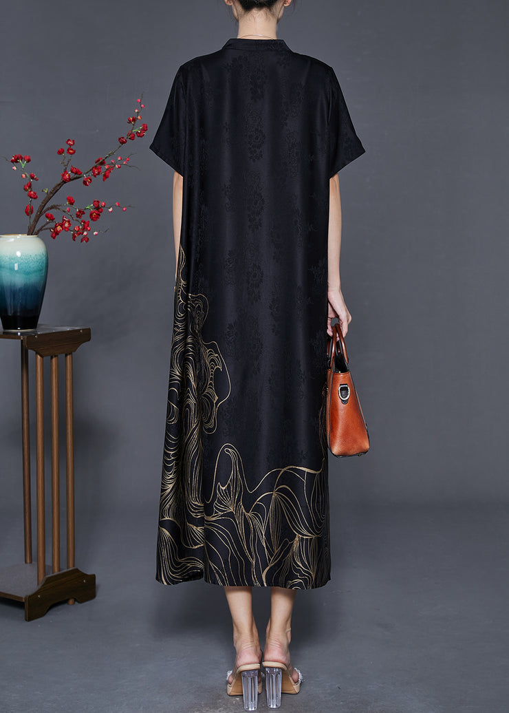 Beautiful Black Tasseled Print Silk Dresses Summer