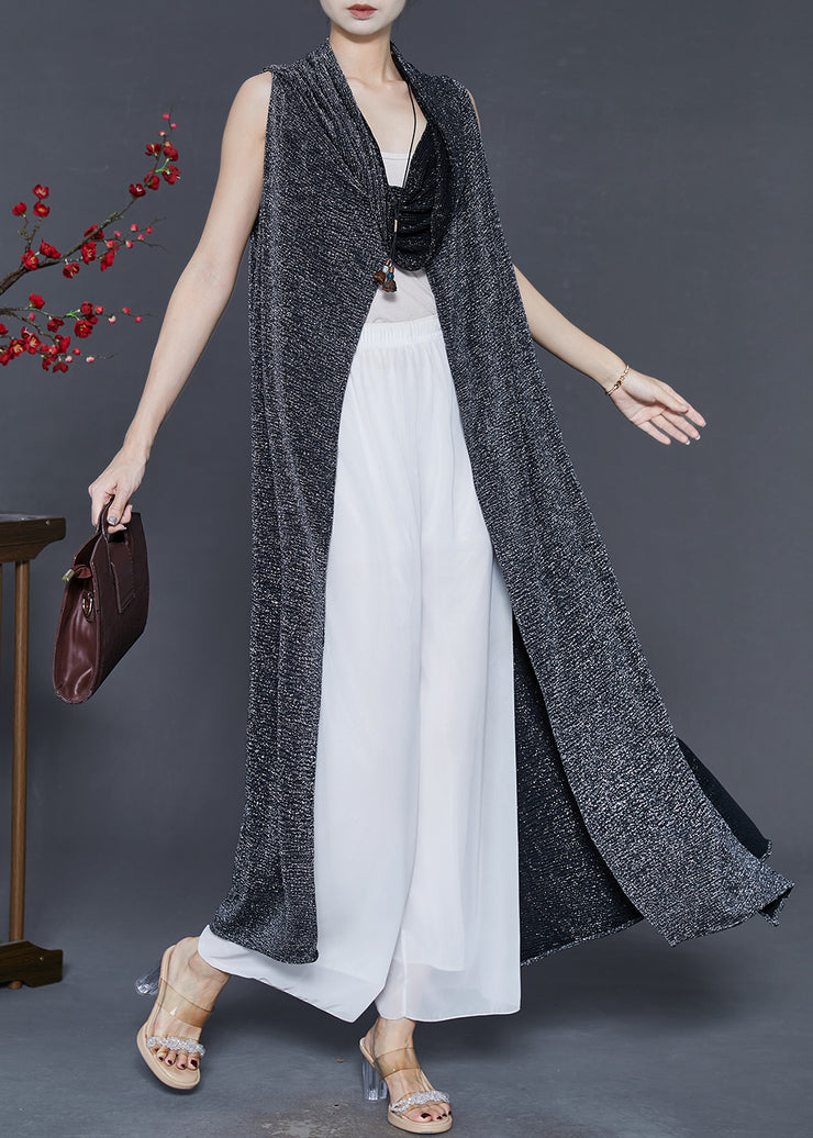 Beautiful Black Turtle Neck Sequins Long Cardigan Spring