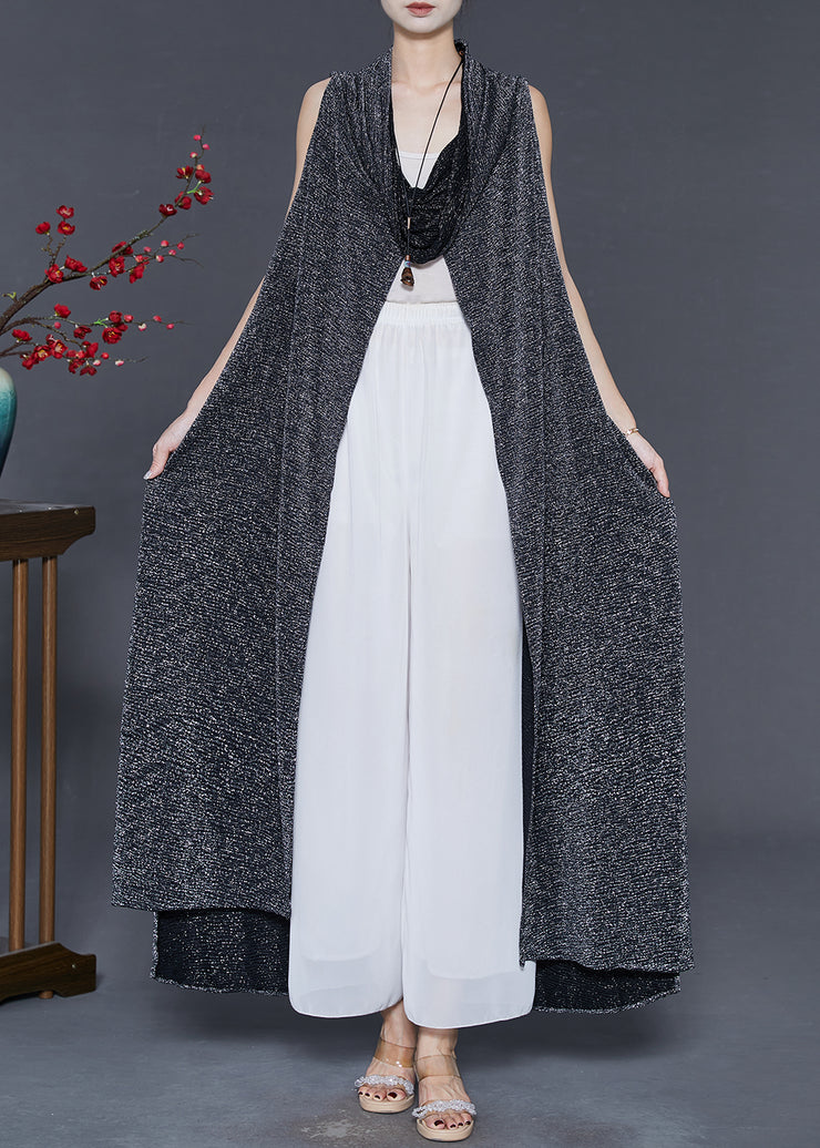 Beautiful Black Turtle Neck Sequins Long Cardigan Spring