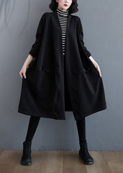 Beautiful Black V Neck Pockets Patchwork Cotton Cardigans Fall