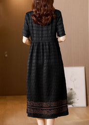 Beautiful Black V Neck Wrinkled Silk Long Dress Summer