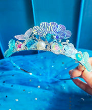 Beautiful Blue Alloy Crystal Zircon Pearl Shell Kids Crown