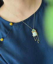 Beautiful Blue Copper Overgild Jade Agate Pagoda Tassel Pendant Necklace