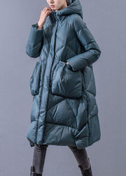 Beautiful Blue-Green Hooded Zippered Oversized Thick Duck Down Puffers Jackets Winter