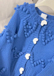 Beautiful Blue O-Neck Button Cotton Knit Cardigan Fall