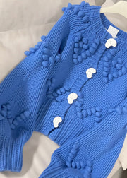 Beautiful Blue O-Neck Button Cotton Knit Cardigan Fall