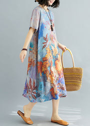 Beautiful Blue O Neck Print Cotton Dresses Summer